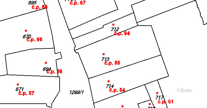 Latrán 55, Český Krumlov na parcele st. 713 v KÚ Český Krumlov, Katastrální mapa