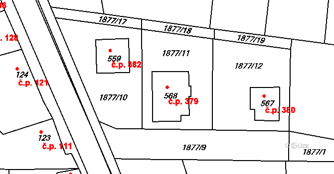 Merklín 379 na parcele st. 568 v KÚ Merklín u Přeštic, Katastrální mapa