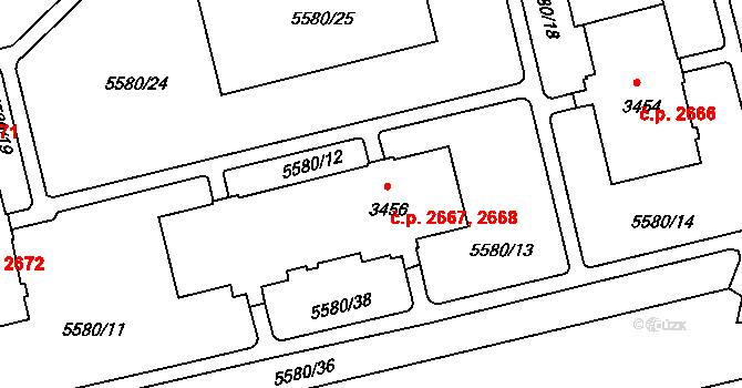 Žatec 2667,2668 na parcele st. 3456 v KÚ Žatec, Katastrální mapa
