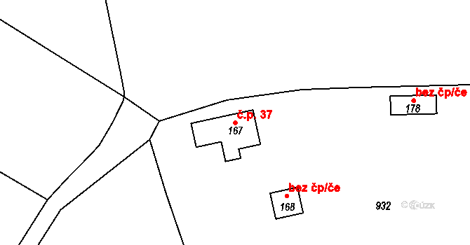 Lomeček 37, Úmonín na parcele st. 167 v KÚ Lomec u Úmonína, Katastrální mapa