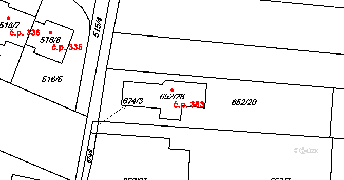 Kobylnice 353 na parcele st. 652/28 v KÚ Kobylnice u Brna, Katastrální mapa