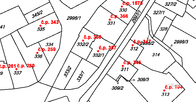 Rychnov nad Kněžnou 357 na parcele st. 332/1 v KÚ Rychnov nad Kněžnou, Katastrální mapa