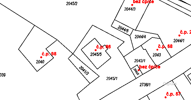 Černovice 66 na parcele st. 2045/5 v KÚ Černovice u Chomutova, Katastrální mapa