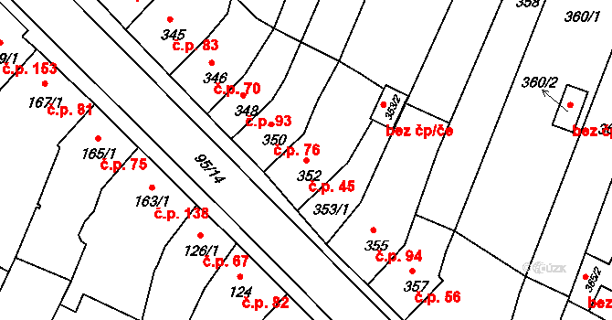 Rychlov 45, Bystřice pod Hostýnem na parcele st. 352 v KÚ Rychlov u Bystřice pod Hostýnem, Katastrální mapa