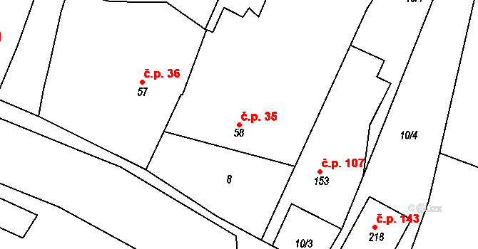 Tučapy 35, Holešov na parcele st. 58 v KÚ Tučapy u Holešova, Katastrální mapa