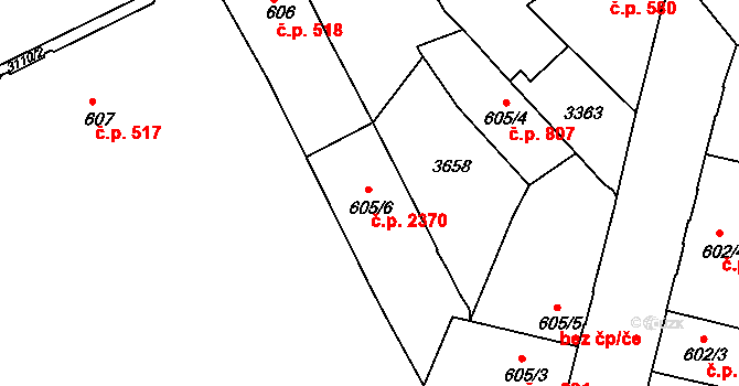Kroměříž 2370 na parcele st. 605/6 v KÚ Kroměříž, Katastrální mapa