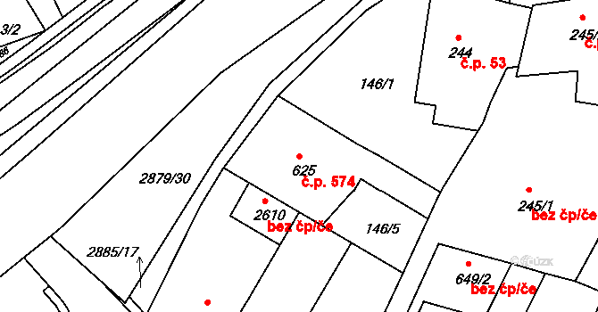 Bystřice pod Hostýnem 574 na parcele st. 625 v KÚ Bystřice pod Hostýnem, Katastrální mapa