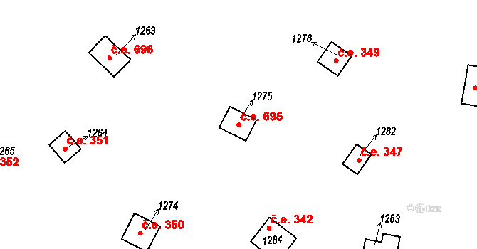 Štítary 695 na parcele st. 1275 v KÚ Štítary na Moravě, Katastrální mapa