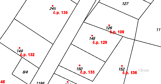Jíkev 129 na parcele st. 145 v KÚ Jíkev, Katastrální mapa