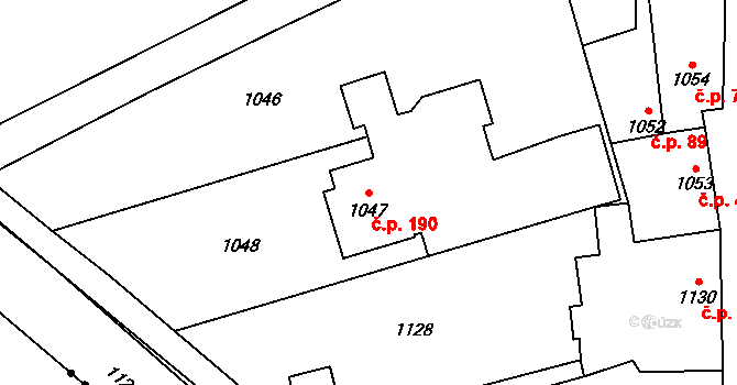 Přerov XII-Žeravice 190, Přerov na parcele st. 1047 v KÚ Žeravice, Katastrální mapa