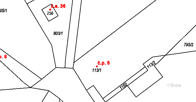 Milotice 6, Čestín na parcele st. 113/1 v KÚ Čestín, Katastrální mapa