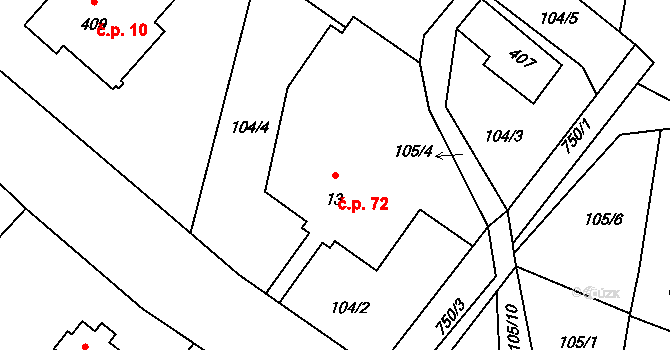 Maršovice 72 na parcele st. 13 v KÚ Maršovice u Jablonce nad Nisou, Katastrální mapa