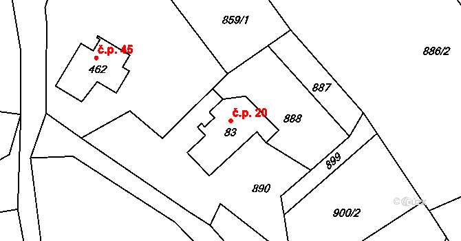 Alšovice 20, Pěnčín na parcele st. 83 v KÚ Alšovice, Katastrální mapa
