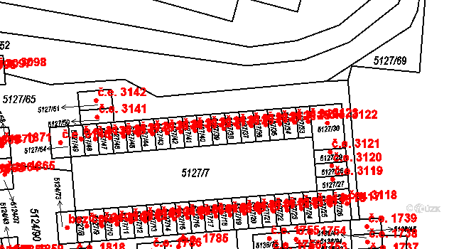 Jihlava 3128 na parcele st. 5127/38 v KÚ Jihlava, Katastrální mapa