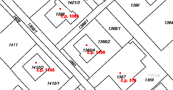 Bystřice 1196 na parcele st. 1368/4 v KÚ Bystřice nad Olší, Katastrální mapa