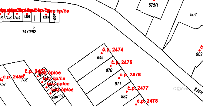 Nětčice 2474, Kyjov na parcele st. 849 v KÚ Nětčice u Kyjova, Katastrální mapa