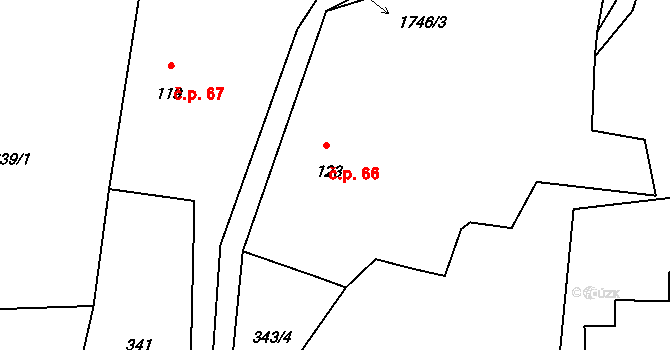 Čaková 66 na parcele st. 123 v KÚ Čaková, Katastrální mapa