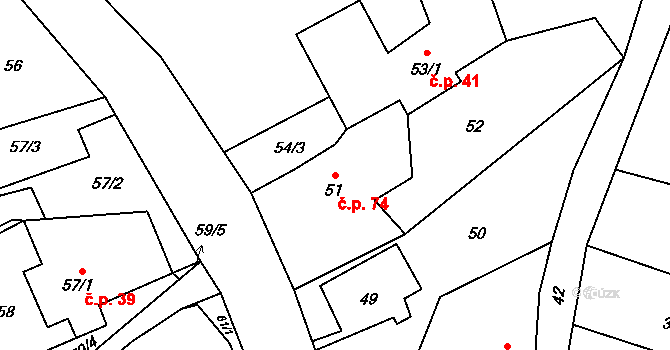 Jamartice 74, Rýmařov na parcele st. 51 v KÚ Jamartice, Katastrální mapa