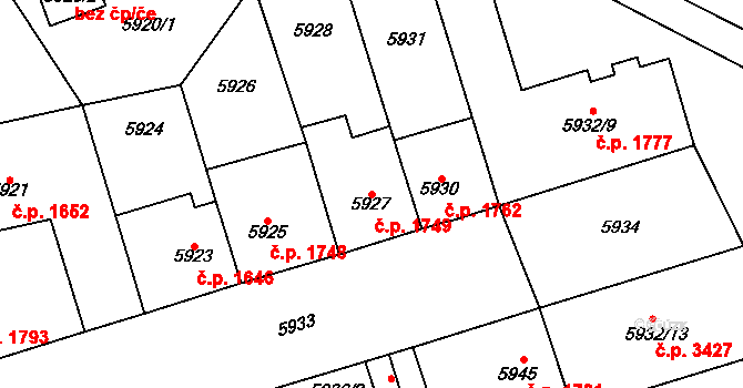 Kladno 1749 na parcele st. 5927 v KÚ Kladno, Katastrální mapa