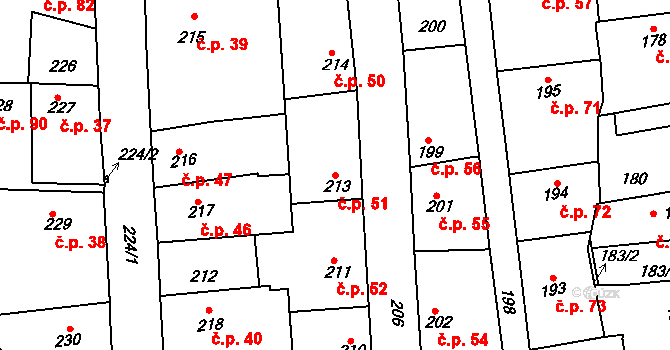 Švermov 51, Kladno na parcele st. 213 v KÚ Motyčín, Katastrální mapa