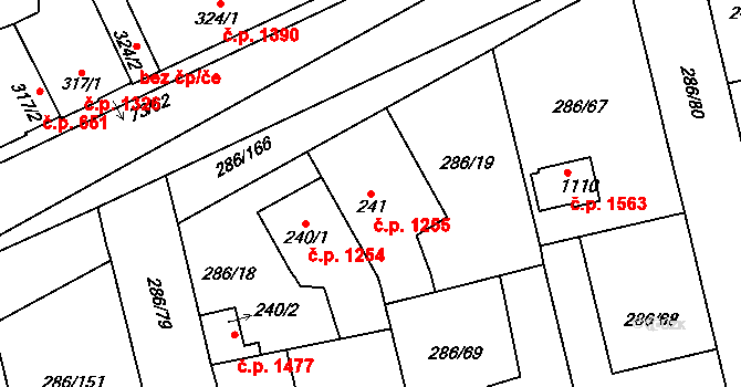 Švermov 1255, Kladno na parcele st. 241 v KÚ Hnidousy, Katastrální mapa