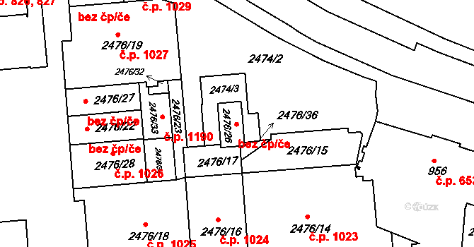 Třeboň II 1028, Třeboň na parcele st. 2476/26 v KÚ Třeboň, Katastrální mapa