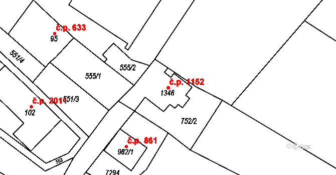 Kraslice 1152 na parcele st. 1346 v KÚ Kraslice, Katastrální mapa