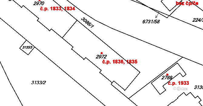 Kraslice 1835,1836 na parcele st. 2972 v KÚ Kraslice, Katastrální mapa