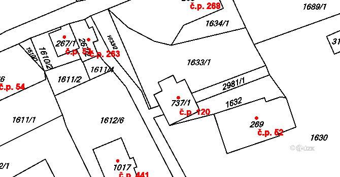 Dolní Rokytnice 120, Rokytnice nad Jizerou na parcele st. 737/1 v KÚ Dolní Rokytnice, Katastrální mapa