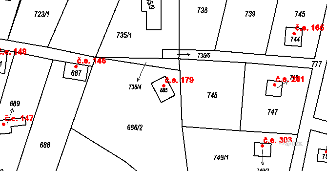 Žižlavice 179, Blansko na parcele st. 685 v KÚ Těchov, Katastrální mapa