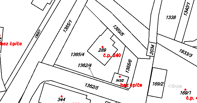 Adolfovice 240, Bělá pod Pradědem na parcele st. 289 v KÚ Adolfovice, Katastrální mapa