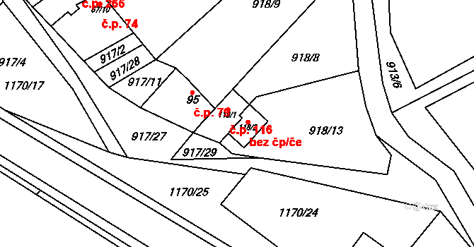 Chvalčov 116 na parcele st. 118/1 v KÚ Chvalčov, Katastrální mapa