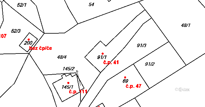 Cholenice 41 na parcele st. 91/1 v KÚ Cholenice, Katastrální mapa