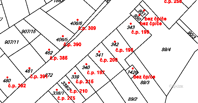 Libochovice 200 na parcele st. 341 v KÚ Libochovice, Katastrální mapa