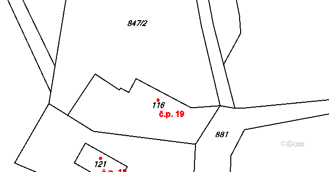 Lhota 19, Chuchelna na parcele st. 116 v KÚ Lhota Komárov, Katastrální mapa
