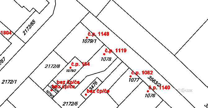 Lysá nad Labem 1119 na parcele st. 1078 v KÚ Lysá nad Labem, Katastrální mapa