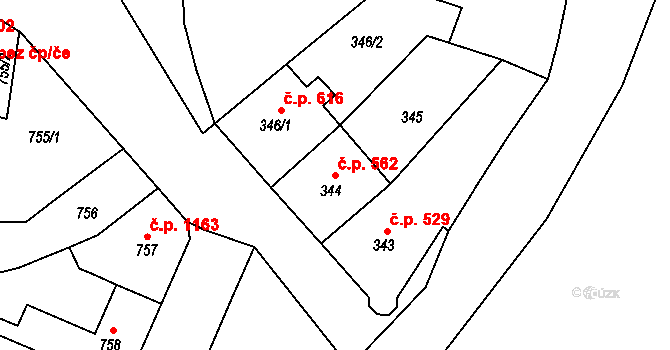 Duchcov 562 na parcele st. 344 v KÚ Duchcov, Katastrální mapa