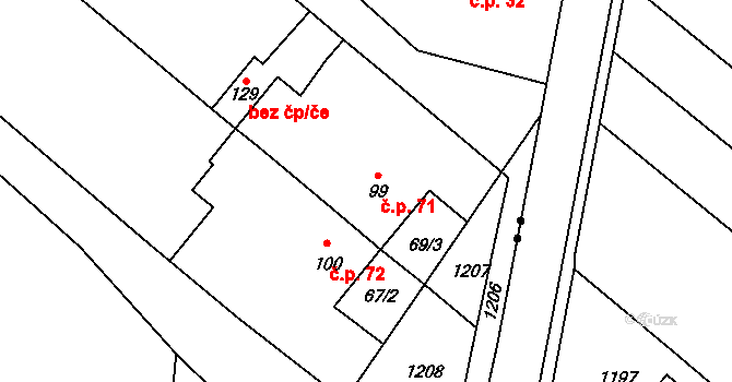 Koválovice u Tištína 71, Koválovice-Osíčany na parcele st. 99 v KÚ Koválovice u Tištína, Katastrální mapa