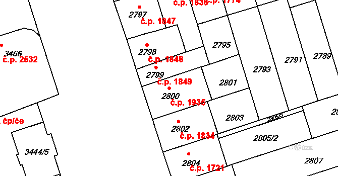 Královo Pole 1935, Brno na parcele st. 2800 v KÚ Královo Pole, Katastrální mapa