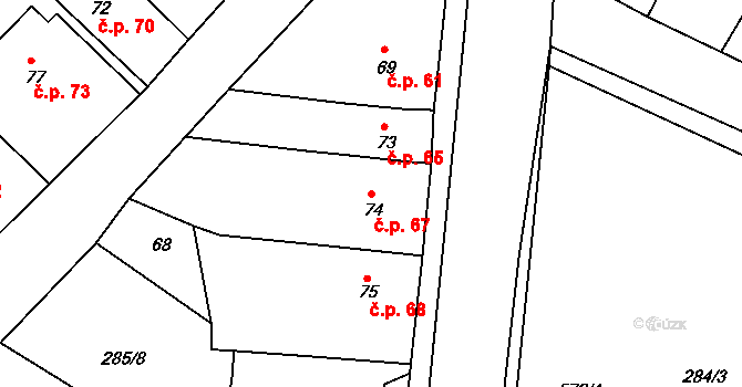 Zábědov 67, Nový Bydžov na parcele st. 74 v KÚ Zábědov, Katastrální mapa