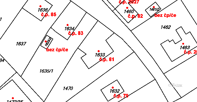 Sokolov 81 na parcele st. 1633 v KÚ Sokolov, Katastrální mapa