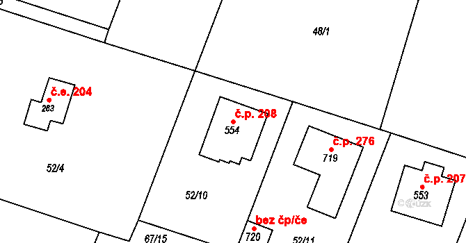 Jevany 208 na parcele st. 554 v KÚ Jevany, Katastrální mapa