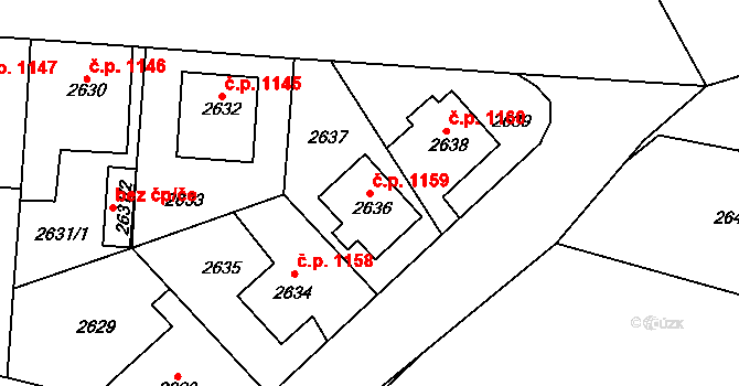 Horní Počernice 1159, Praha na parcele st. 2636 v KÚ Horní Počernice, Katastrální mapa