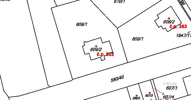 Kamýk 802, Praha na parcele st. 609/2 v KÚ Kamýk, Katastrální mapa