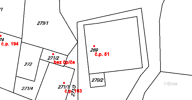 Suchdol nad Lužnicí 51 na parcele st. 269 v KÚ Suchdol nad Lužnicí, Katastrální mapa