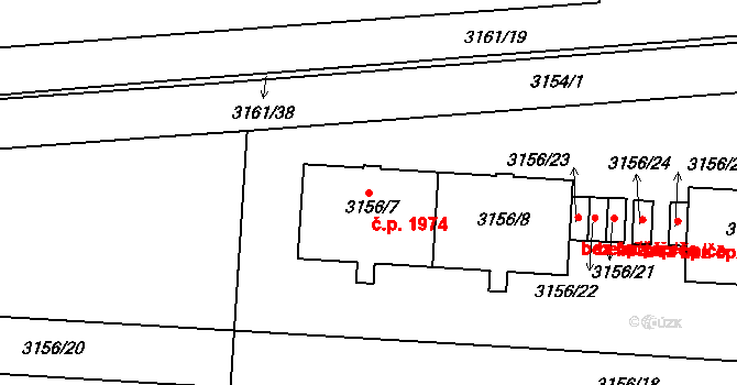 Dejvice 1974, Praha na parcele st. 3156/7 v KÚ Dejvice, Katastrální mapa