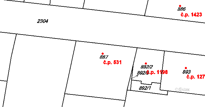 Holešovice 531, Praha na parcele st. 887 v KÚ Holešovice, Katastrální mapa
