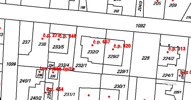 Čimice 657, Praha na parcele st. 232/2 v KÚ Čimice, Katastrální mapa