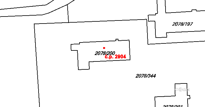 Záběhlice 2904, Praha na parcele st. 2078/200 v KÚ Záběhlice, Katastrální mapa
