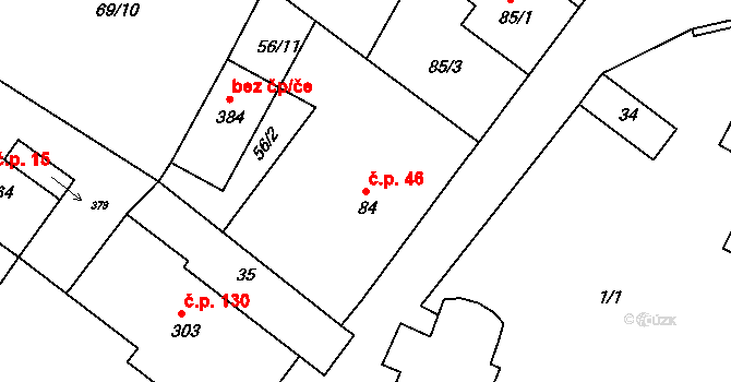 Hřiměždice 46 na parcele st. 84 v KÚ Hřiměždice, Katastrální mapa